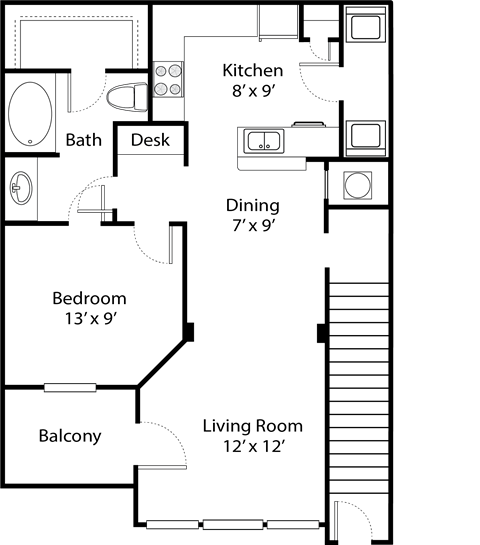 a floor plan of a small house with a bedroom and a living room